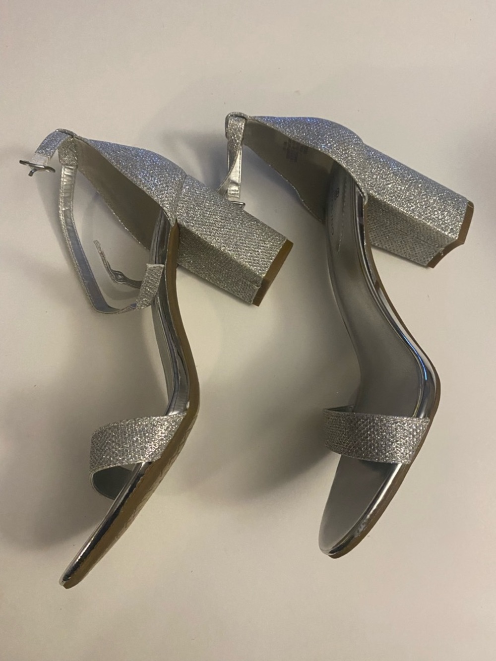 NW Bandolino Women’s Armory Silver Glitter Block Heel Sandals with Ankle Strap